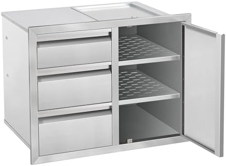 Outdoor Kitchen Drawer Combo 28" W x 20.1" H x 19.8" BBQ Triple Drawers & Access Door, Stainless Steel Cabinet, Perfect for Outdoor Kitchen Island Patio Grill Station by Unknown