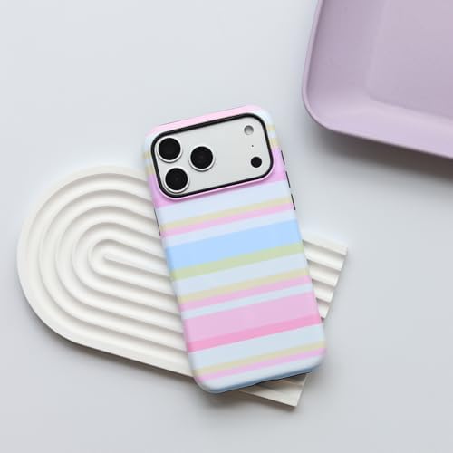 for iPhone 17 Pro Case, Magnetic Matte Frosted Dual-Layer Striped Phone Case for Women, Retro Aesthetic Cover Compatible with Mag Safe Accessories - Pastel Dream - Image 2