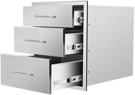 Outdoor Kitchen Drawers 18" W x 21" H x 23" D Flush Mount Triple BBQ Drawers with Chrome Handle Stainless Steel Drawer for Outdoor Kitchen Island, Patio Grill Station by SGOLAN