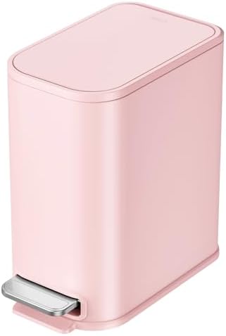 Cesun Small Bathroom Trash Can with Lid Soft Close & Pedal, 1.3 Gal, Pink by Cesun