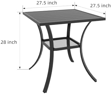 Metal 27.5 inch Square Outdoor Small Patio Dining Table with Black Slat Top - Image 3