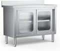 47“ Stainless Steel Work Table with Cabinet, Glass Door Storage Cabinet by Unknown