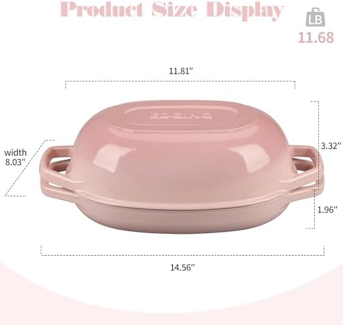EDGING CASTING Enameled Cast Iron Oval Dutch Oven Pot with Lid, Dutch Oven for Sourdough Bread Baking, Bread Oven, Bread Dutch Oven, Oval Bread Pan, 5qt, Pink - Image 2