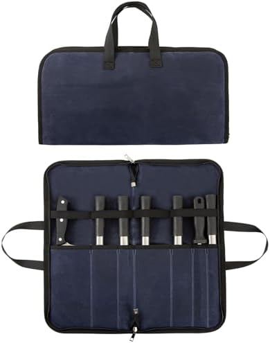 7 Slots Cutlery Chefs Knife Roll Bag Storage Case Mens Travel Blue by QEES