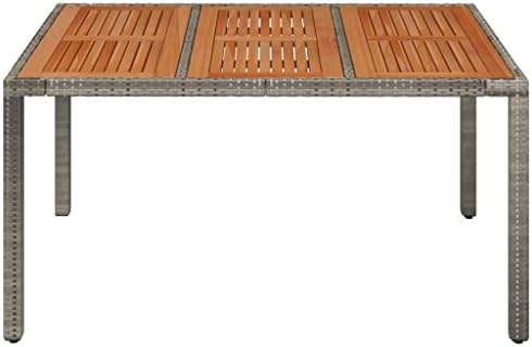Garden Dining Table 59.1"x35.4" Grey Acacia Wood Top Steel Frame Rectangular Outdoor Patio Table Weather-Ready for BBQ Picnic Terrace - Image 4