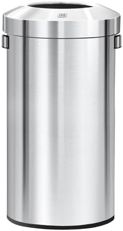 EKO 32-Gallon Round Stainless Steel Open Top Trash Can, Large Commercial Waste Bin with Detachable Lid and Carrying Handle, Brushed Metal Garbage Bin for Home, Office, Restaurant, Restroom by Unknown