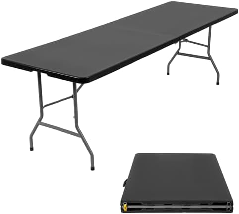 HKLGorg 8ft Folding Table, Black Plastic Foldable Party Dining Table by HKLGorg