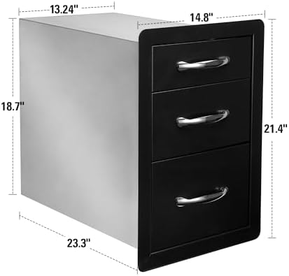 Stanbroil Triple Access Drawers for Outdoor Kitchen, Black Steel - Image 3