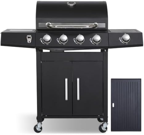 4 Burner Propane Gas Grill and Griddle Combo, Black by Unknown