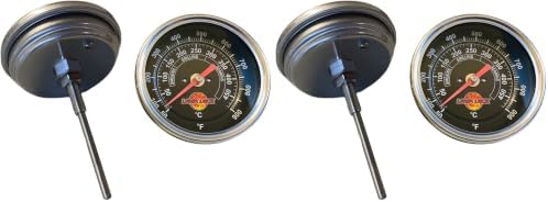 Black Face BBQ Grill Thermometer 50F-900F High Temp Range Heavy Duty Premium Quality Smoker Thermo 2 Inch or 3" with M8 or 1/2 NPT Thread (3 in. Face, 3 in Stem, M8 Thread) (Pack of 2) by LavaLock%C2%AE