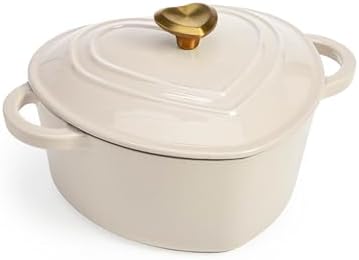 Paris Hilton Enameled Cast Iron Dutch Oven Pot with Lid, Heart-Shaped Dutch Oven, Durable Cast Iron Pot with Dual Handles, Oven Safe to 500°F, Works on All Stovetops, 2-Quart, Cream by TheWorldofParisHilton
