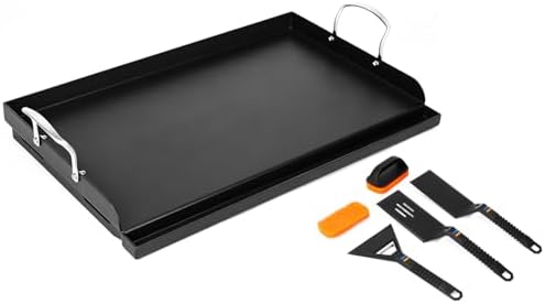 QuliMetal 25" x 16" Cast Iron Grill Griddle Kit, Pre-Seasoned Flat Top Griddle Plate with Scratch-Safe Accessories, Universal Outdoor Griddle for Gas Grill, Charcoal Grill, Camping, BBQ & Tailgating by QuliMetal