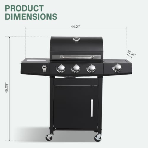 3-Burner Propane Gas BBQ Grill with Side Burner, Black - Image 2
