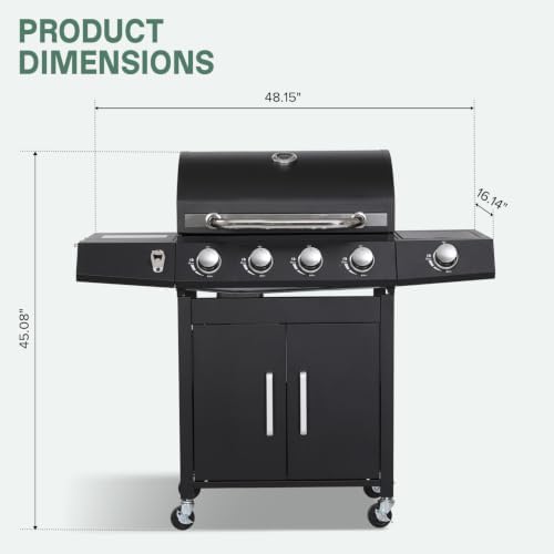 4-Burner Propane BBQ Gas Grill with Side Burner, Black - Image 2