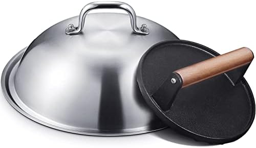 Homenote Griddle Accessories Kit with 12.5 Inch Dome and Smash Burger Press by HOMENOTE