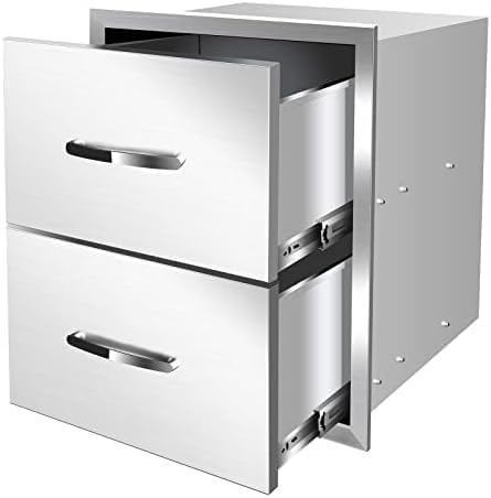 Outdoor Kitchen Drawers Stainless Steel 3-Drawer BBQ Drawer Enclosed Built-in Drawer Flush Mount For Outdoor Kitchens & BBQ Islands,18Wx23Dx23H-2L by RIGMEC