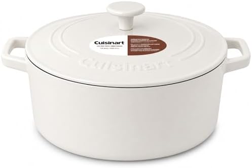 Cuisinart Chef's Classic Enameled Cast Iron Dutch Oven with Lid, Porcelain Enameled Interior, Oven Safe, Induction Compatible, 7-Quart, Round, White by Cuisinart