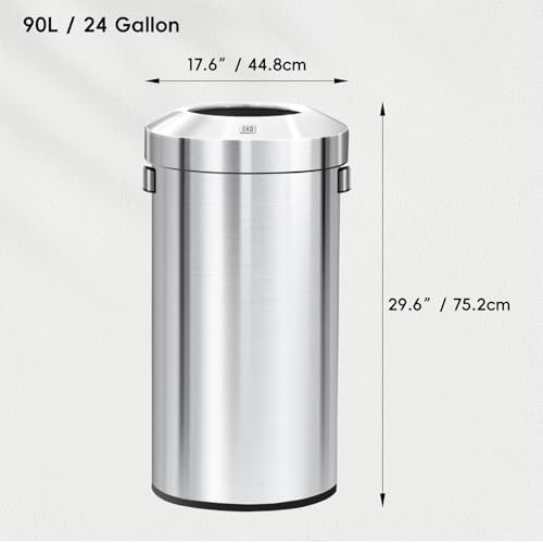 EKO Urban 24 Gallon Round Stainless Steel Open Top Waste Bin, Tall Commercial Trash Can for Indoor/Outdoor, Extra Large Metal Garbage Bin for Office, Restaurant, Restroom, 90L - Image 4