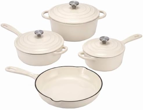 Nonstick Enameled Cast Iron Cookware Set, 4-Pcs Pots and Pans with Lids by QuliMetal