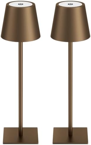 Kakanuo Brown Cordless Rechargeable Table Lamp 5000mAh Battery Operated Lamps, 3 Colors Stepless Dimming Touch Lamp for Living Room, Kitchen Counter, Dining, Outdoor Patio, 2 Pack by KakanuoLightings