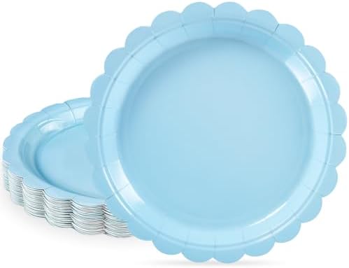 NatNarr 30 Pk Blue Dessert Cake Plates 7" Scalloped Light Blue Paper Plates by NatNarr
