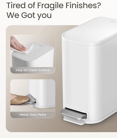 Cesun Small Bathroom Trash Can with Lid Soft Close & Pedal, 1.3 Gal, White - Image 3