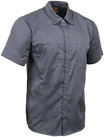 Milwaukee Leather MDM11668 Men’s Grey Button-Up Heavy-Duty Work Shirt - Classic Mechanic Shirt w/Pockets by MilwaukeeLeather