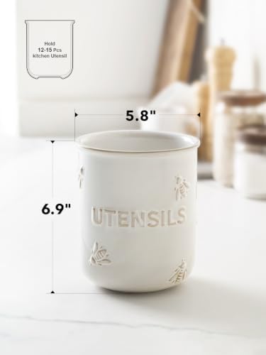 LE TAUCI Utensil Holder for Counter, 6.9" Ceramic Kitchen Utensil Crock,Bee - Image 2