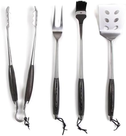 Schmidt Brothers - Bonded Ash 4-Piece Grill Set, Full-Forged Stainless Steel BBQ Utensils Including Spatula, Fork, Basting Brush, and Tongs with All Wood Handles - Image 2