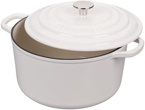 VORRINGARD Enameled Cast Iron Dutch Oven Pot with Lid, for Sourdough Bread Baking, Round Dutch Ovens, 6 Quart, White - Image 4