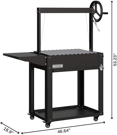 KoolMore 50 in. Charcoal Grill BBQ, Santa Maria Argentine Outdoor Grill with Interchangeable V Grates, Heavy Duty Barbecue Grilling Grill, Black - Image 3