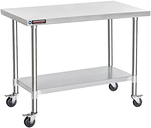 DuraSteel 24x48 NSF Stainless Steel Cart - Heavy Duty Food Prep Table with Undershelf - Rolling Kitchen Island on Wheels for Commercial Restaurant Kitchen, Garage, Outdoor Cooking, BBQ Grill, Counter by DuraSteel
