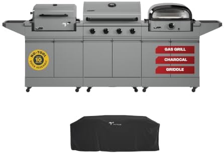 Tytus 3-in-1 Gas Grill 4-Burner,Charcoal Grill, Pizza Oven & Cover, 117" by TYTUS