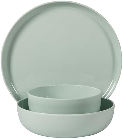 Gibson Home Candy Skies 12 Piece Unbreakable Wheat Straw Melamine Plates and Bowls Dinnerware Set - Outdoor, Camping, & Everyday Use - Matte Exterior/Shiny Interior Green - Image 6