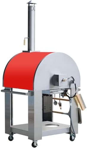 KOSTCH 32.5 inch Wood Fired and Propane Gas Pizza Oven for Outdoor Kitchen in Stainless Steel, Large Pizza Oven for Outside, Yard and Party (Red with Cover) - Image 4