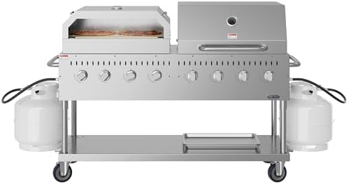 60 in. 8-Burner Commercial Outdoor Propane Gas Grill With 30 in. Roll Dome Cover and 30 in. Pizza Oven in Stainless-Steel, ETL Listed (CGKIT6-D30P30) by KoolMore
