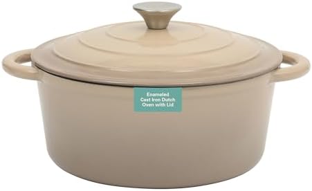 Gibson Home Addlestone 5 Qt Enameled Cast Iron Dutch Oven Pot with Lid – Round, Oven Safe to 500°F, Ideal for Bread Baking & Stews - Gradient Taupe by GibsonHomewares
