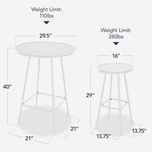 Best Choice Products 3-Piece Patio Dining Set, Bar Height, Outdoor Bistro Set, Outdoor Round Bar Table w/ 2 Bar Stools, Steel - White - Image 2