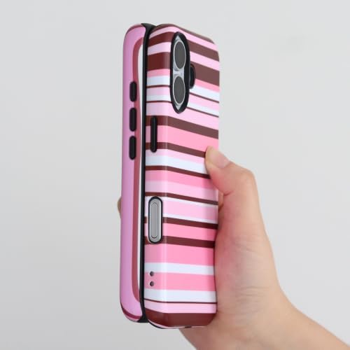 for iPhone 17 Case, Magnetic Matte Frosted Dual-Layer Striped Phone Case for Women, Retro Aesthetic Cover Compatible with Mag Safe Accessories - Mocha Sky - Image 4