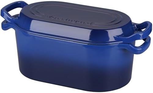 VORRINGARD Oval Dutch Oven Pot with Lid, Enamel Coating Cast Iron Bread Pans for Homemade Sourdough Bread Baking, Cooking, 4 Quart, Blue - Image 5