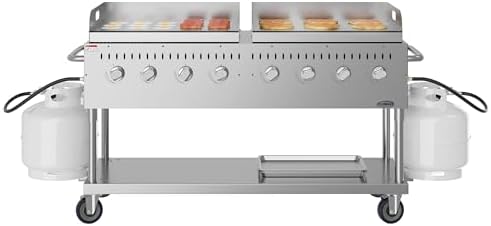60 in. 8-Burner Commercial Outdoor Propane Gas Grill with Two 30 in. Griddles in Stainless-Steel, ETL Listed (CGKIT6-G30G30) by KoolMore