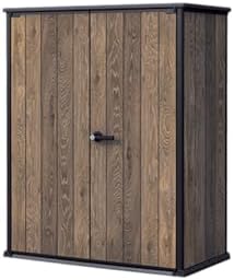 Signature Collection Vertical Outdoor Storage Shed, Weather-Resistant Resin Storage Cabinet with Double Doors & Heavy-Duty Floor, Walnut by Unknown