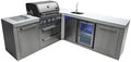 Mont Alpi Premium 82"W x 88"D L-shaped Stainless Steel Modular Outdoor Kitchen Island + Side Burner + Beverage Center Refrigerator Faucet & Sink + 32"W 4-Burner BBQ Grill + Storage Cabinets & Drawers by MontAlpi