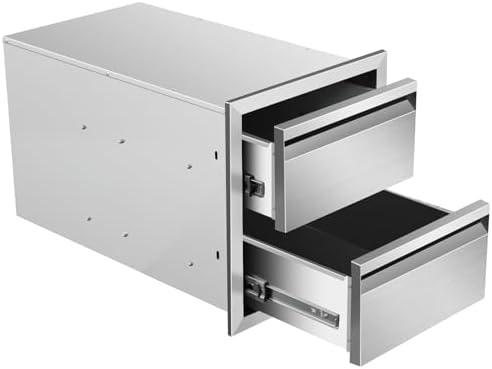 Outdoor Kitchen Drawers Double BBQ Drawers Stainless Steel Built-in Drawer 14" W x 15" H x 23" D for Outdoor Kitchen Island Patio Grill Station by Unknown