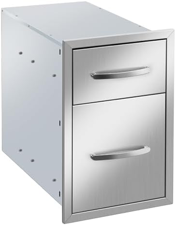 Outdoor Kitchen BBQ Drawers Stainless Steel Built-in with Handle Weatherproof Storage for Outdoor Grill Station Accessories (13''W x 20.5''H x 21''D) by MIGODA