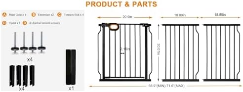 66.9-71.6 Inch Extra Wide Baby Gate with Door for Stairs Doorways - Image 5