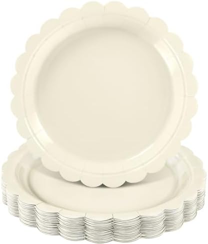 NatNarr 30 Pk Ivory Paper Plates 9" Disposable Scalloped Cream Beige Plates by NatNarr