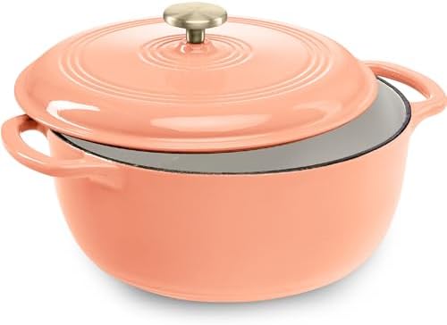 Best Choice Products 6 Quart Enamel Cast-Iron Round Dutch Oven, Family Style Heavy-Duty Pre-Seasoned Cookware for Home, Kitchen, Dining Room, Oven Safe w/Lid, Dual Handles - Peach Sorbet by BestChoiceProducts