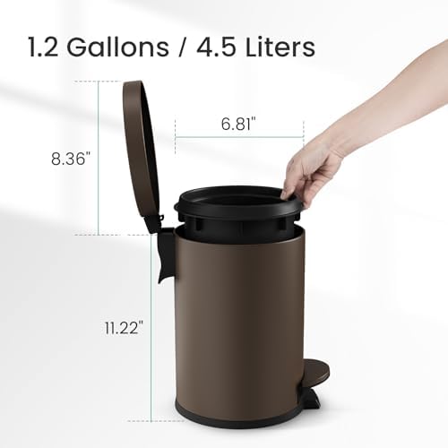 Cesun Small Round Bathroom Trash Can with Lid Soft Close, 1.2 Gal, Brown - Image 6