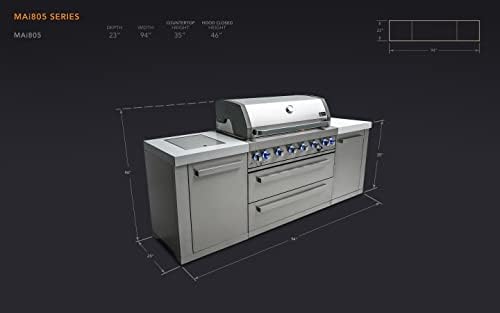 Mont Alpi Premium 94"W x 23"D x 46"H Stainless Steel Modular Outdoor Kitchen Island with Infrared Side Burner + 44"W 6-Burner BBQ Gas Grill + White Granite Countertops + Storage Cabinets & Drawers - Image 2